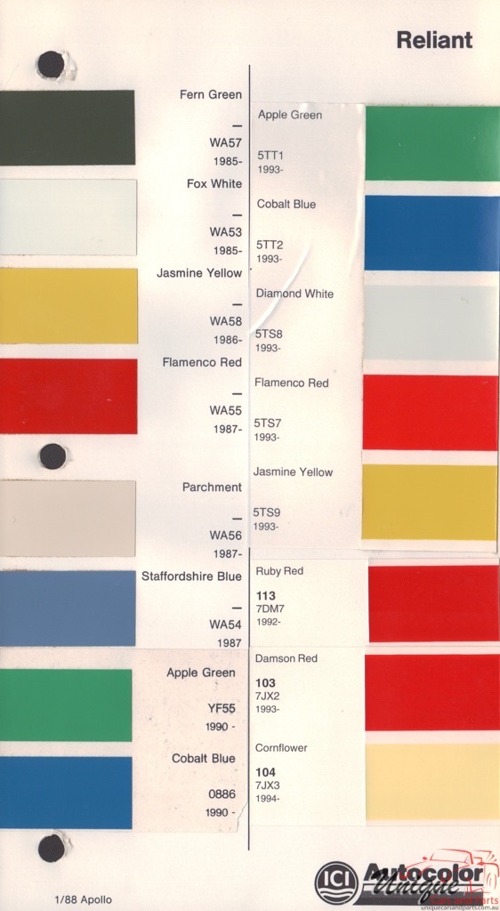 1985-1994 Reliant Paint Charts Autocolor